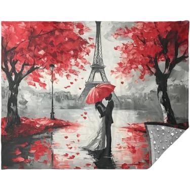 Imagem de Cobertor romântico Paris Eiffel para dia dos namorados personalizado cobertor de sofá adulto para mulheres e homens cobertor macio divertido 177,8 cm x 139,7 cm