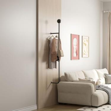 Imagem de BOTAOYIYI Suporte de parede – Cabide minimalista que economiza espaço com design moderno, estrutura de metal resistente para quarto, entrada, sala de estar (preto)