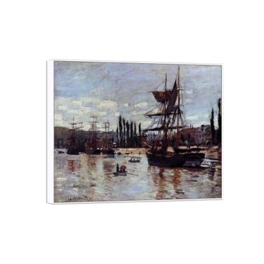 Imagem de BMZFYBS Claude Monet Famosas Impressões em Tela de Parede Prontas para Pendurar Barcos em Rouen Quadro Branco para Decoração de Sala de Estar 70 x 85 cm 27 x 33 pol