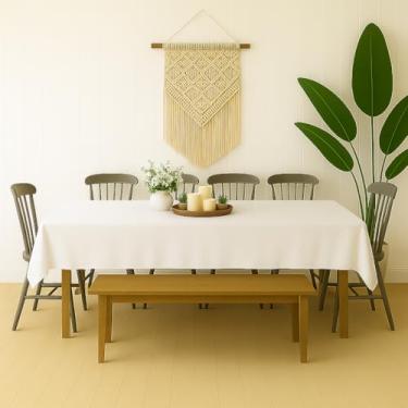 Imagem de Toalha de Mesa Linho Rústico Texturizada – 4 6 8 e 10 Lugares – Decoração de Sala e Jantar (Branco,2,00m (6 lugares))