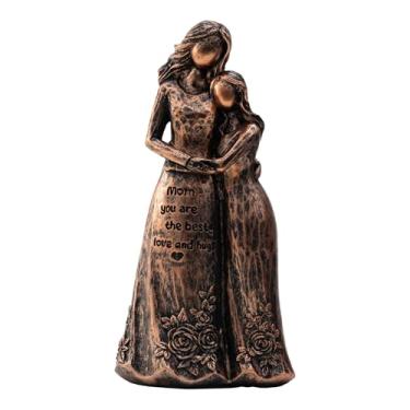 Imagem de TOHLUCS Mother and Daughter Bronze Decorative Figurine, Vintage Antique Finish, Rose Pattern Design with Engraved Message, Home Decor Gift (Bronze)