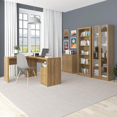 Imagem de Conjunto de Escritório com Estante, Armário, Mesa 138,5cm Formato em L