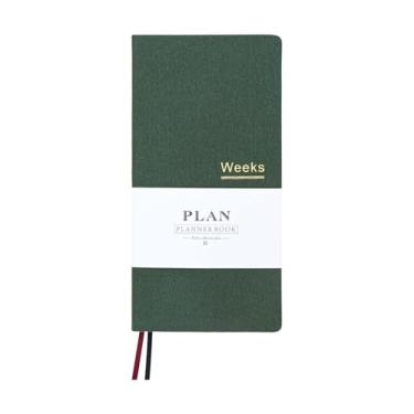 Imagem de AxeWoodz Caderno planejador semanal verde A6 sem data, planejador de bolso, tecido, capa dura, agendas diárias, semanais, mensais