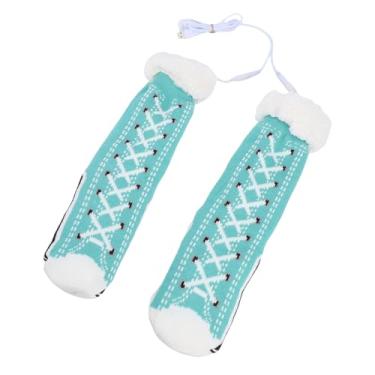 Imagem de Fockety Meias Aquecidas USB, Forro de lã Ultramacio Com Fio de Aquecimento de Fibra de até 50 ℃, Solas de Silicone Antiderrapantes para Homens, Mulheres, Inverno, Interior, Exterior, (Lago)