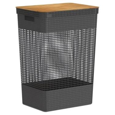 Imagem de Cesto de Roupa Suja Tampa Bambu Grid 49L(Preto)