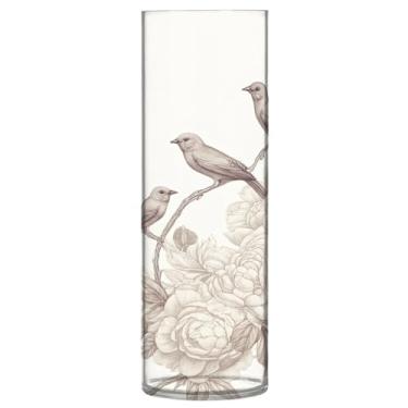 Imagem de CEBUGI Vaso de flor de pássaro, 10 x 30 cm, vaso cilíndrico para flores, vaso transparente inquebrável para decoração de casa de festa de casamento
