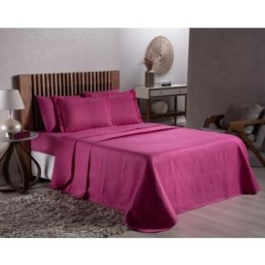 Imagem de Kit Cobre Leito Casal 4 Peças + Jogo de Lençol Padrão – Promoção em Poliéster Toque Macio(Pink)