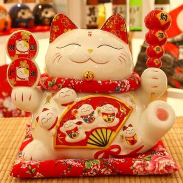 Imagem de FENNYYAR Porcelana Tanghulu Maneki Neko e Pequeno Gato Branco, 26 cm 25.7 cm, Decorações de Presente de Loja Aberta