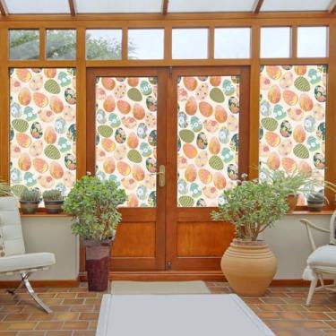 Imagem de 1 folha de adesivos de janela de ovo de páscoa adesivos de janela dupla face para vidro eletrostático decoração de janela de flor de feriado colorido decoração de janelas de ovo de Páscoa para