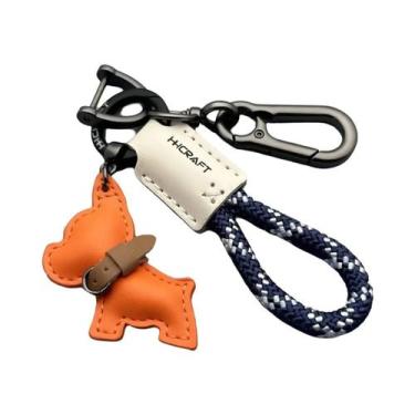 Imagem de Chaveiro De Couro Genuíno Artesanal Para Bulldog Francês Com Alça Anti