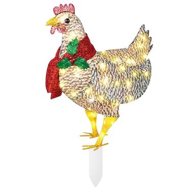 Imagem de Ilumine A Decoração De Natal Ao Ar Livre De Frango, Luzes LED Sinais De Jardim Com Enfeites De Galinha De Estacas, Frango Iluminado Com Cachecol Para Presentes De Natal, Pátio, Jardim, Decoração De At