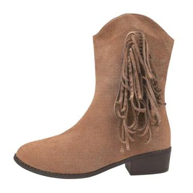 Imagem de Botas femininas quentes e versáteis, plus size, moda inverno, borla, zíper lateral, salto grosso, entressola para outono, inverno, lazer ao ar livre, Marrom, 38