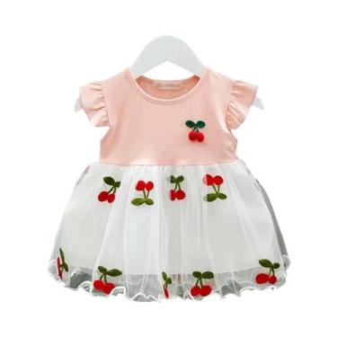 Imagem de Vestido De Verão Em a Com Estampa De Cereja Para Meninas, Decote Redon