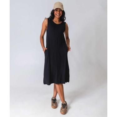 Imagem de Vestido Midi Feminino Bolsos Marisa Preto-61084, PP, Preto