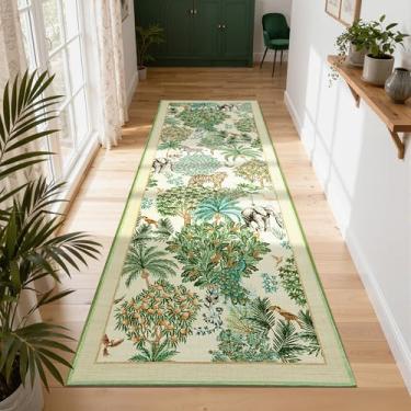 Imagem de GarveeHome Tapete de selva 6 x 25 cm Tapete de corredor de cozinha antiderrapante lavável para corredores, tapetes de corredor com estampa de animais com suporte de borracha, tapete longo de floresta