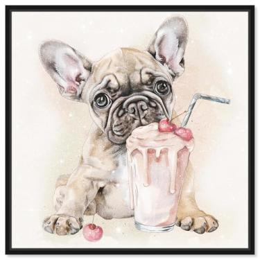 Imagem de Art Remedy Impressões de arte Milkshake Frenchie Canvas Kids, moldura preta, 50,8 cm x 50,8 cm