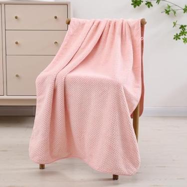 Imagem de Toalha de banho de lã coral - toalha de tecido waffle de secagem rápida ultra absorvente, toalha de banho grande estilo spa para chuveiro, praia, piscina (rosa)