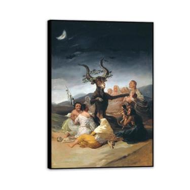 Imagem de Arte de parede Francisco Goya, Witches Sabbath, 1797-1798, impressão em tela famosa reprodução de pinturas a óleo abstratas emolduradas imagem de arte para decoração de casa 70 x 50 cm (28 x 20