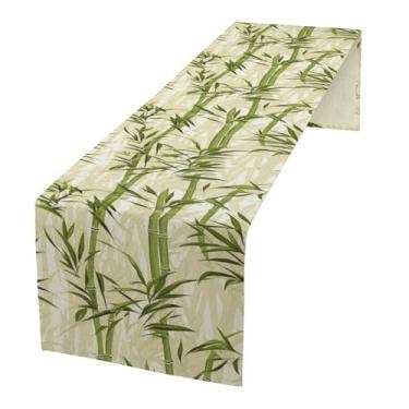 Imagem de Caminho de mesa de bambu, padrão de folha de planta verde, toalha de mesa, cozinha, mesa de jantar, decoração de festa em casa 33 x 182 cm