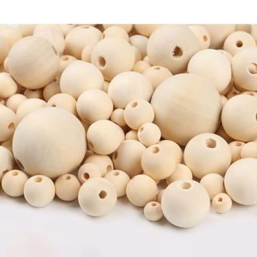 Imagem de YDJIANCAI 100 peças, 12 tamanhos, contas de madeira natural inacabadas, pré-perfuradas para fazer joias DIY, artesanato de decoração de casa, projetos de arte e decorações de festa - suprimentos de