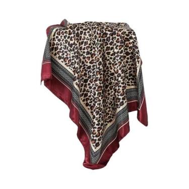 Imagem de Lenço De Seda Com Estampa De Leopardo Para Mulheres, 90cm, Faixa De Ca