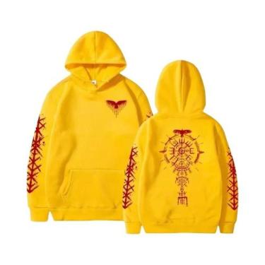 Imagem de Moletom Masculino Com Estampa De Corvo Viking, Casual, Esportivo, De A