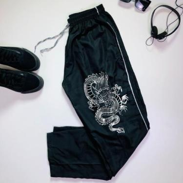 Imagem de Calça Preta De Dragão Branco Chinês Oriental - Simples - lush!, Preto,