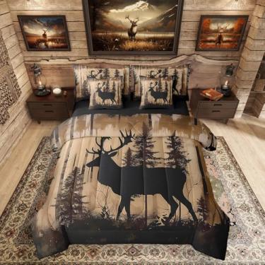 Imagem de Erosebridal Jogo de cama casal, 7 peças, para crianças, adolescentes e adultos – Cama de caça de veado da floresta em uma bolsa, estilo casa de fazenda, rústico, conjunto de edredom com lençóis