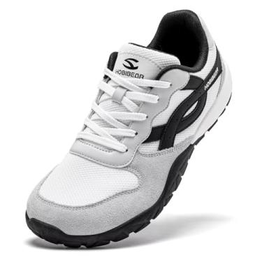 Imagem de HOBIBEAR Tênis feminino moderno minimalista para trilha com bico largo, para uso ao ar livre, cross training, Branco-cinza, 6 Wide