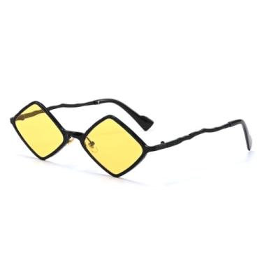 Imagem de HPIRME Óculos de armação pequena de metal, estilo punk, femininos, com proteção UV400 (preto e amarelo)