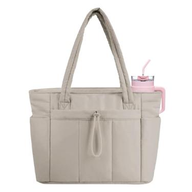 Imagem de JueiXeoy Bolsa feminina acolchoada para enfermeira com porta-copos, compartimento para laptop e bolsa de carrinho para trabalho e viagens, Light Kahki, One Size
