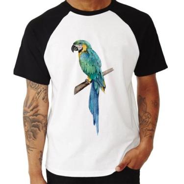 Imagem de Camiseta Raglan Arara Azul - Foca na Moda, Branco, Preto, P