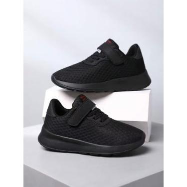 Imagem de Tênis esportivo infantil de malha leve e respirável para esportes escolares e uso diário, Preto, 16