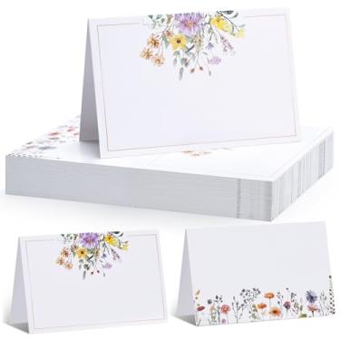 Imagem de QDOAOF - 60 cartões florais de flores silvestres, tamanho de papel 10 x 9 cm, cartão de tenda, cartão de acompanhante, cartões de nome, cartões de casamento para mesa, jantares, cartões de assento
