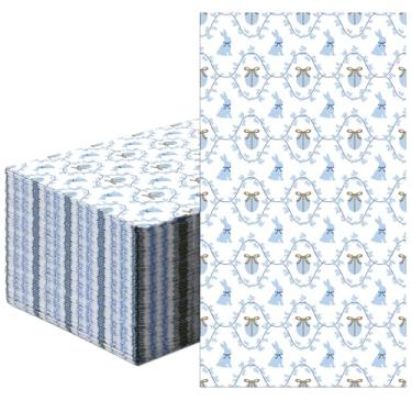 Imagem de Gilprop 100 guardanapos de coelho da Páscoa, guardanapos de papel descartáveis de coelho azul com flor de laço para chá de bebê de primavera, brunch de Páscoa, aniversário, decorações elegantes para