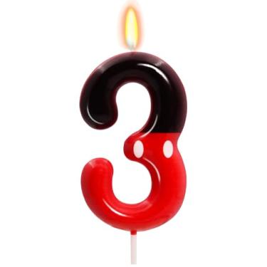 Imagem de Velas de aniversário Red Mouse, velas pretas e vermelhas para bolo número 1, topo de bolo para velas temáticas de jogos, decoração de aniversário, celebrações de aniversário (vermelho, 3)