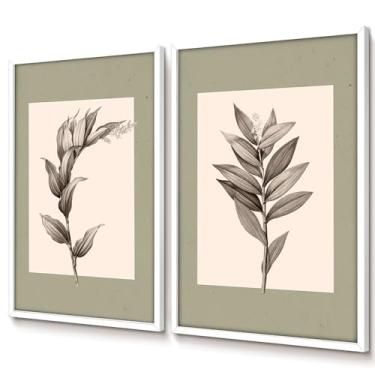 Imagem de Quadros Decorativos com Moldura Sala Duo Florais Verde Vintage para Quarto(Preto 50x70 Sem Vidro)