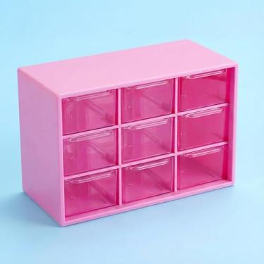 Imagem de Caixa organizadora de mesa com nove compartimentos caixa de armazenamento de gaveta de plástico para armazenamento, ferramentas, contas, cosméticos, escritório e artesanato, rosa vermelha