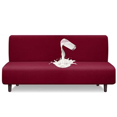 Imagem de Granbest Capa de futon repelente de água alta elasticidade sem braços capas de sofá dobráveis capa de futon jacquard protetor de móveis à prova d'água para crianças, animais de estimação (Futon, vermelho vinho)