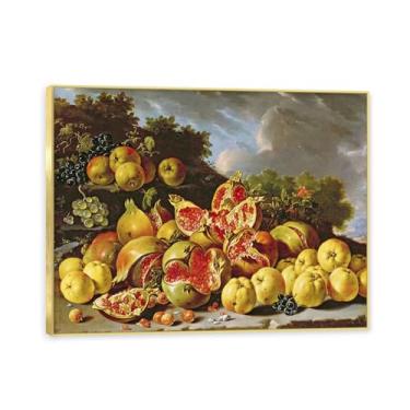 Imagem de NHLDZYH Moldura dourada. Vintage Fruta Ainda Vida Tela Retro Frutas Motivo Estilo Country Decoração de Parede para Cozinha e Sala de Jantar. A89. 50 x 65 cm.