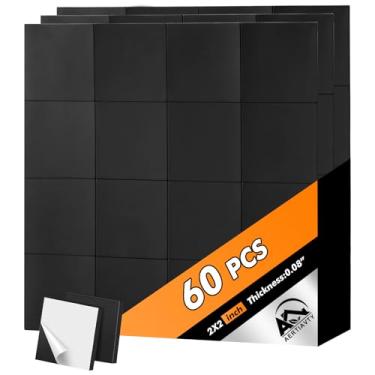 Imagem de Aertiavty Quadrados magnéticos com suporte adesivo, 60 peças de imãs de geladeira de 5 cm, tiras magnéticas com suporte adesivo, folhas magnéticas de 80 mm para quadro branco, geladeira, artesanato