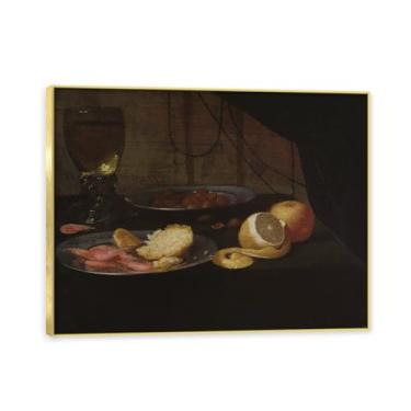 Imagem de Moldura dourada. Arte vintage emoldurada de frutas mortas, pintura clássica de cozinha country, decoração de parede de casa de fazenda quente para sala de jantar e cozinha. A77. 50 x 65 cm-19,7 x 25,6