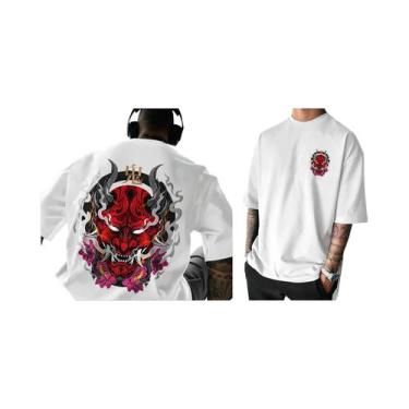 Imagem de Camiseta Gráfica Com Máscara De Demônio Oni Vermelha E Preta, Inspirad