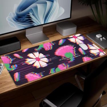 Imagem de Tapete de mesa de flor de couro, mouse pad de arte colorida grande teclado de computador para jogos, protetor e capa à prova d'água, tapete de mouse decorativo de couro PU para laptop, decoração de