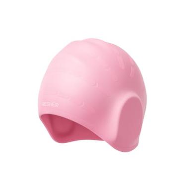 Imagem de KUKASEN Touca de natação de silicone com proteção de orelha 3D para cabelos longos, touca de natação para adultos à prova d'água para mulheres e homens