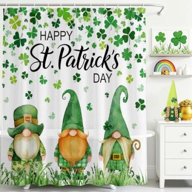 Imagem de Mocsicka Cortina de chuveiro Dia de São Patrício Gnomos Gnomos Trevo Verde Trevo Cortina de Chuveiro de Tecido Impermeável Dia de São Patrício Cortinas de Chuveiro Decoração de Banheira com 12 Ganchos