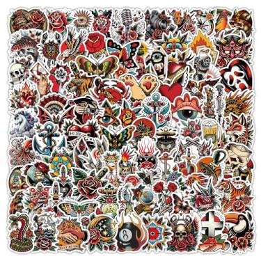Imagem de 120 peças de adesivos de tatuagem de grafite vintage para adultos adolescentes, adesivos de vinil retrô de caveira de terror à prova d'água para garrafas de água, laptops, carros, skates, decoração de