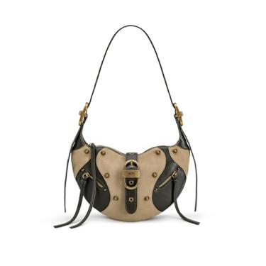 Imagem de JW PEI Bolsa de ombro feminina Tessa camurça sintética cravejada - verde cáqui