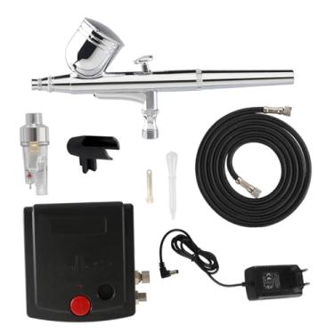 Imagem de UGPLM Kit de aerografia com compressor de ar profissional de alta pressão, versátil e potente, com bico de 0,3 mm para pintura e grafismo automotivo, Preto