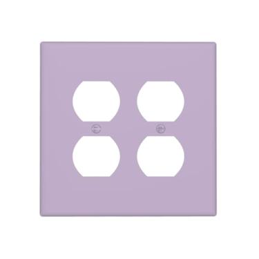 Imagem de Spshian Capas decorativas roxas lavanda para interruptor de luz duplex de 2 gangs, capas decorativas Gfci para placa de parede, receptáculo elétrico, placa frontal para decoração de cozinha